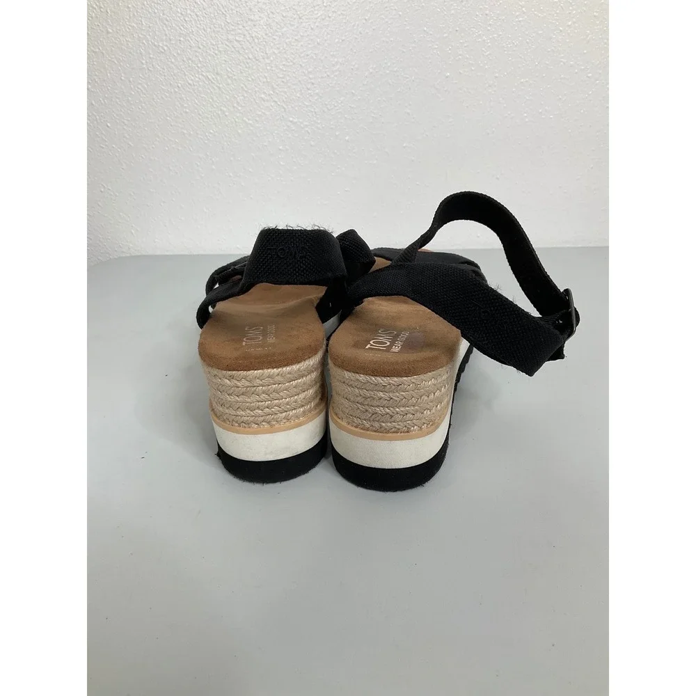 TOMS Diana Black Canvas Platform‎ Wedge Espadrille Sandals Womens 11
